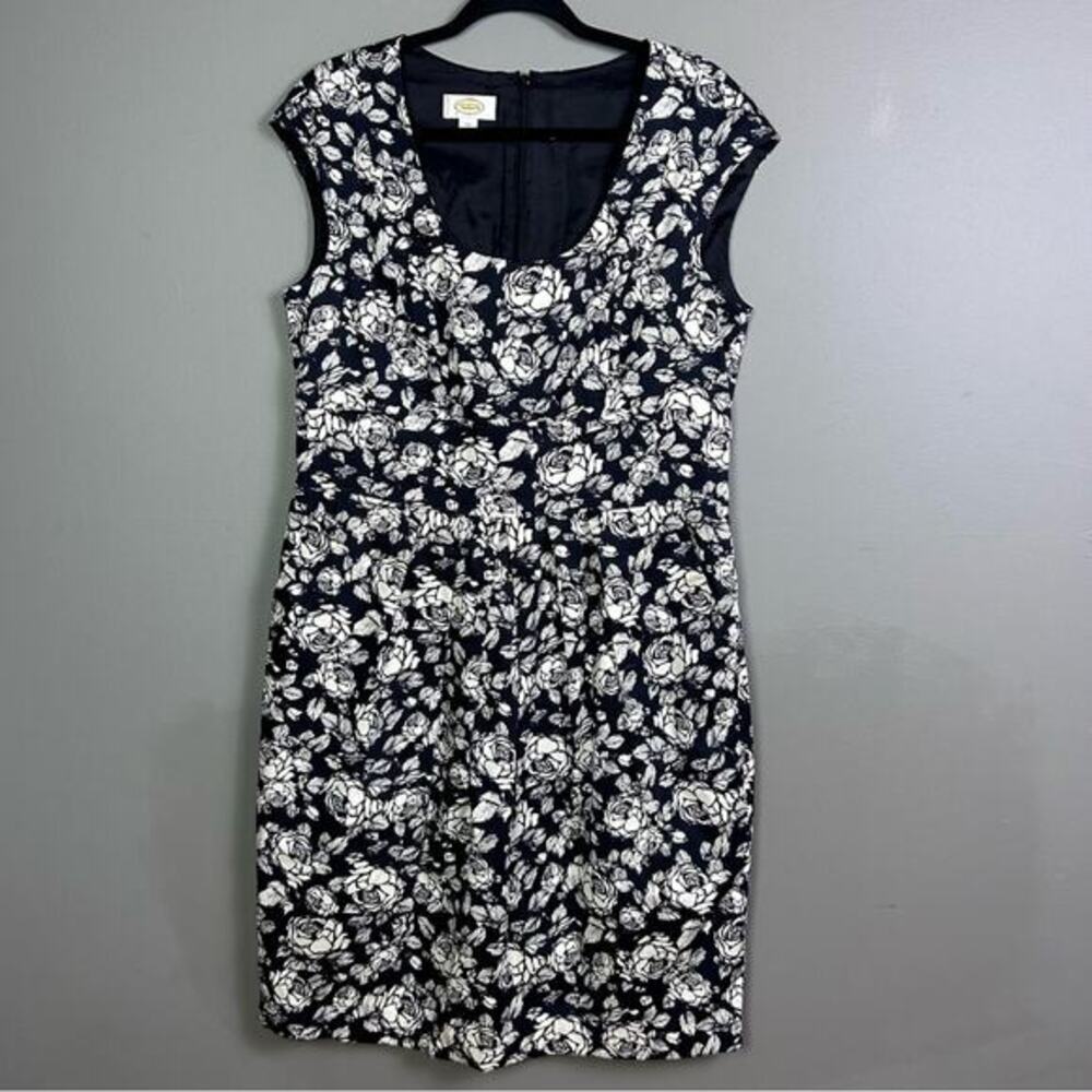 Talbots dress size 14 summer roses black white cottagecore sleeveless cotton